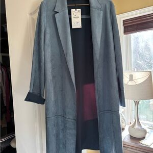 New with Tags-Zara Blue Faux Suede Trench Coat for Women